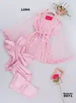 ⁦موديل بيجامه 3 قطع ستان كود 6071⁩ - الصورة ⁦5⁩