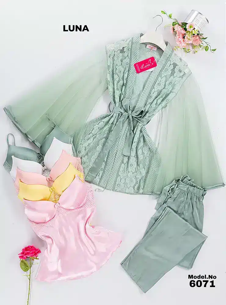 6071 5 موديل بيجامه 3 قطع ستان كود 6071 - الصورة 1