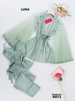 ⁦موديل بيجامه 3 قطع ستان كود 6071⁩ - الصورة ⁦6⁩