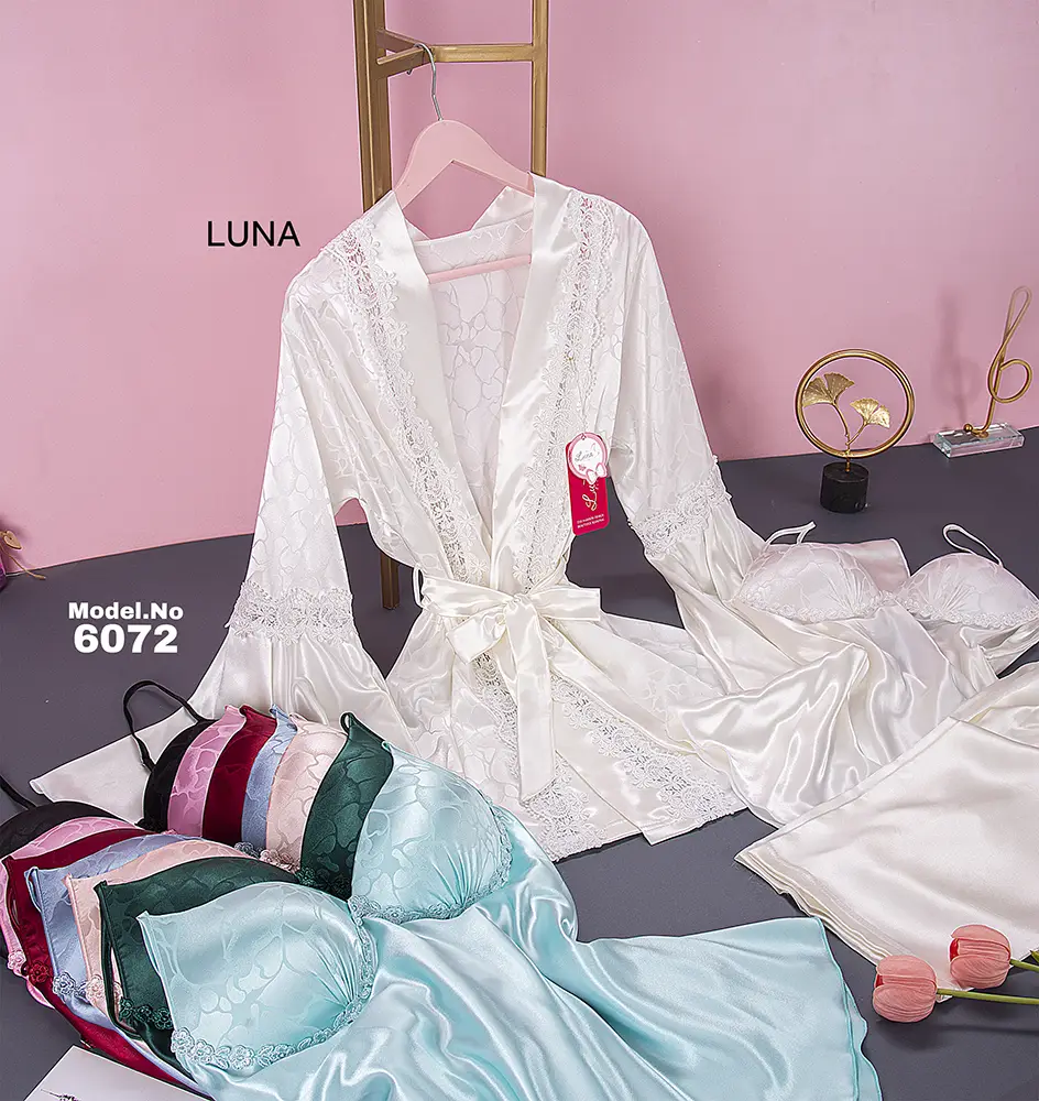 6072 3 موديل بيجامه ستان بروب 3 قطع كود 6072 - الصورة 1