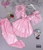 ⁦موديل بيجاما ساتان قطعتين كود 660⁩ - الصورة ⁦2⁩