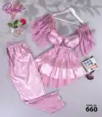 ⁦موديل بيجاما ساتان قطعتين كود 660⁩ - الصورة ⁦3⁩