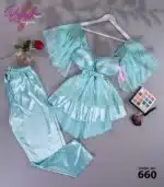⁦موديل بيجاما ساتان قطعتين كود 660⁩ - الصورة ⁦4⁩