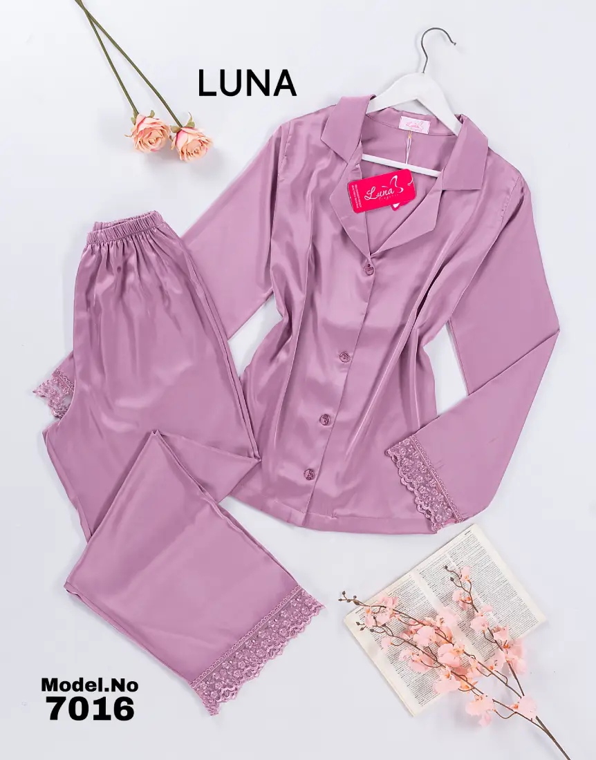 7016 موديل بيجامة ستان كود 7016 - الصورة 1