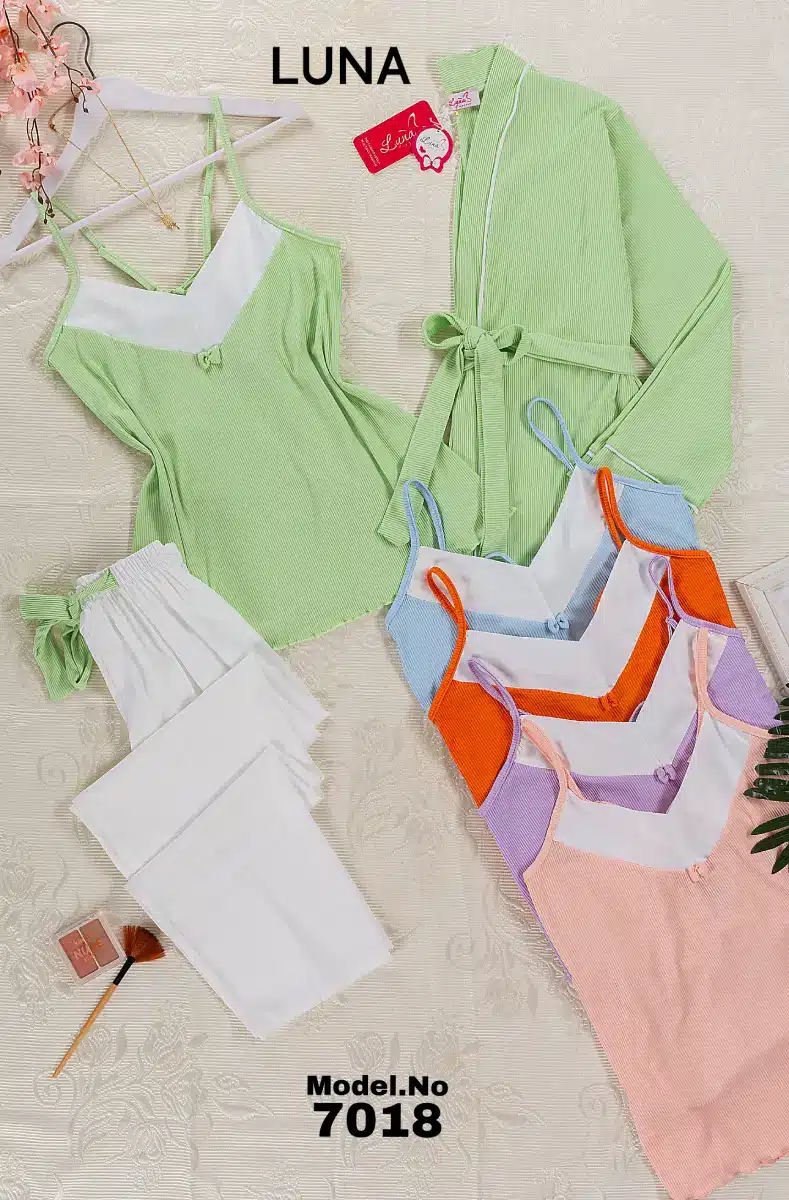 7018 6 موديل بيجامة 3 قطع كود 7018 - الصورة 1