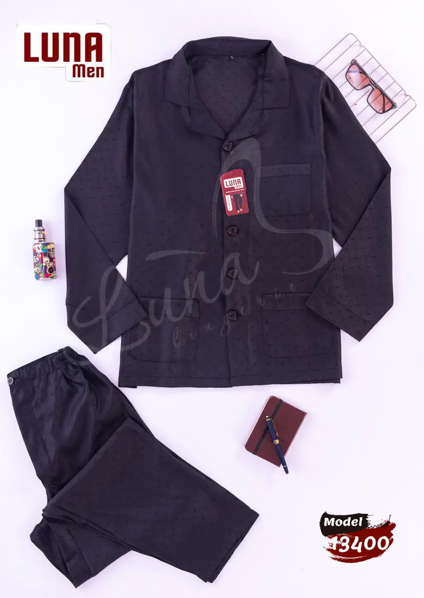 13400 3 موديل بيجامة ستان جاكار رجالي كود 13400 - الصورة 1