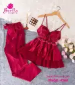 ⁦موديل بيجامة ستان قطعتين كود 4563⁩ - الصورة ⁦4⁩