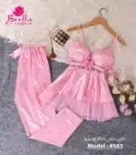 ⁦موديل بيجامة ستان قطعتين كود 4563⁩ - الصورة ⁦3⁩