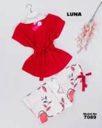 ⁦موديل بيجامة ستان بنطلون منقوش كود 7089⁩ - الصورة ⁦3⁩