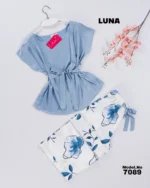 ⁦موديل بيجامة ستان بنطلون منقوش كود 7089⁩ - الصورة ⁦4⁩