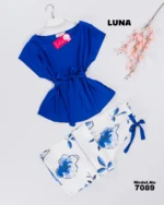 ⁦موديل بيجامة ستان بنطلون منقوش كود 7089⁩ - الصورة ⁦5⁩