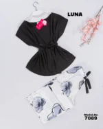 ⁦موديل بيجامة ستان بنطلون منقوش كود 7089⁩ - الصورة ⁦6⁩