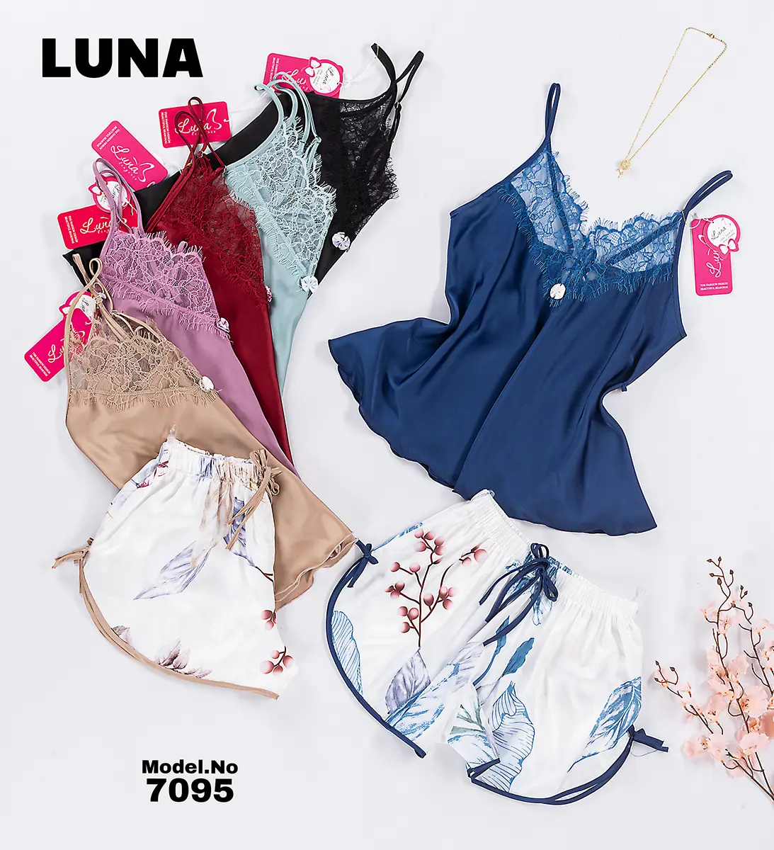 7095 1 موديل بيجامة شورت ستان 7095 - الصورة 1