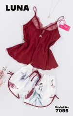 ⁦موديل بيجامة شورت ستان 7095⁩ - الصورة ⁦6⁩