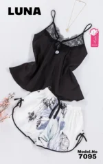 ⁦موديل بيجامة شورت ستان 7095⁩ - الصورة ⁦5⁩