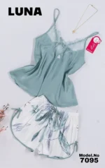 ⁦موديل بيجامة شورت ستان 7095⁩ - الصورة ⁦4⁩