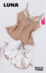 ⁦موديل بيجامة شورت ستان 7095⁩ - الصورة ⁦3⁩