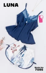 ⁦موديل بيجامة شورت ستان 7095⁩ - الصورة ⁦2⁩