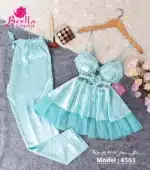 ⁦موديل بيجامة ستان قطعتين كود 4563⁩ - الصورة ⁦5⁩