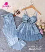 ⁦موديل بيجامة ستان قطعتين كود 4563⁩ - الصورة ⁦8⁩