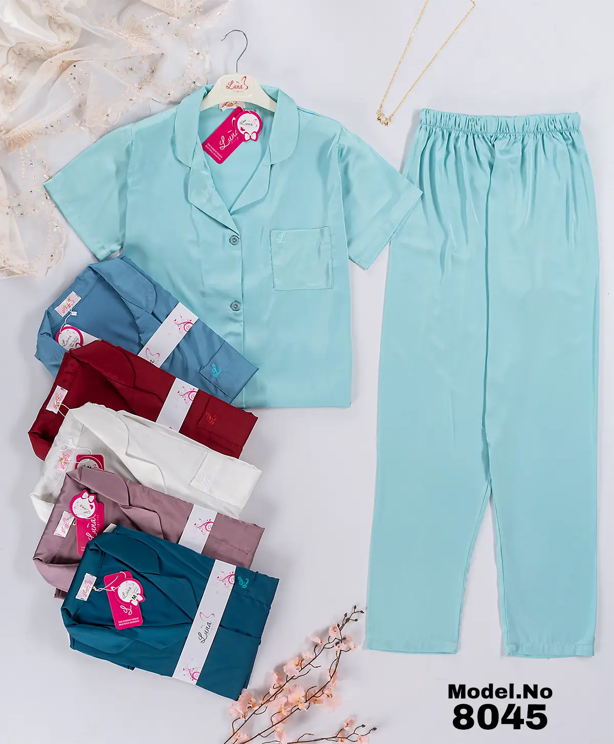 8045 موديل بيجامة ستان ساده كود 8045 - الصورة 1