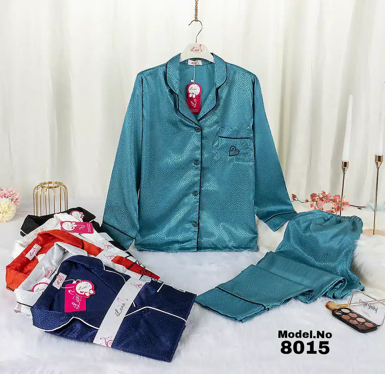 8015 49 موديل بيجامة ستان قطعتين كود 8015 - الصورة 1