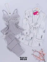 ⁦موديل بيجامة 3 قطع قطن كود 8016⁩ - الصورة ⁦2⁩