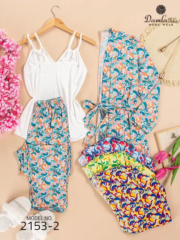 1 copy موديل بيجامه بنطلون ثلاث قطع كود 2153-2 - الصورة 1