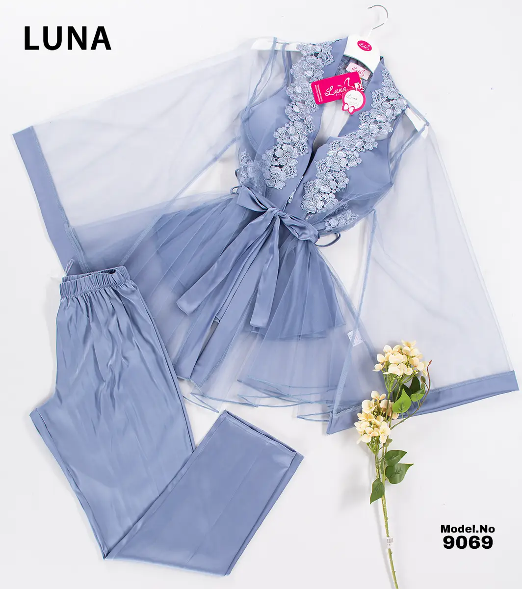 9069 1 موديل بيجامه بنطلون ثلاث قطع كود 9069 - الصورة 1