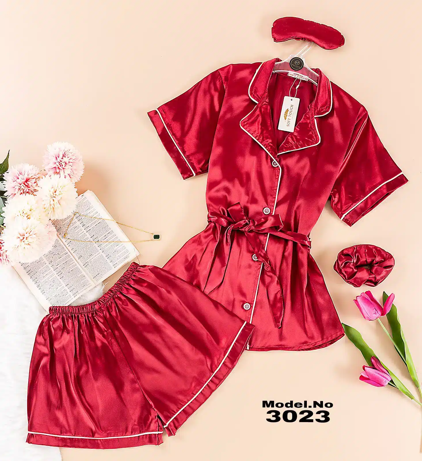 6 موديل بيجامة 4 قطع ستان كود 3023 - الصورة 1