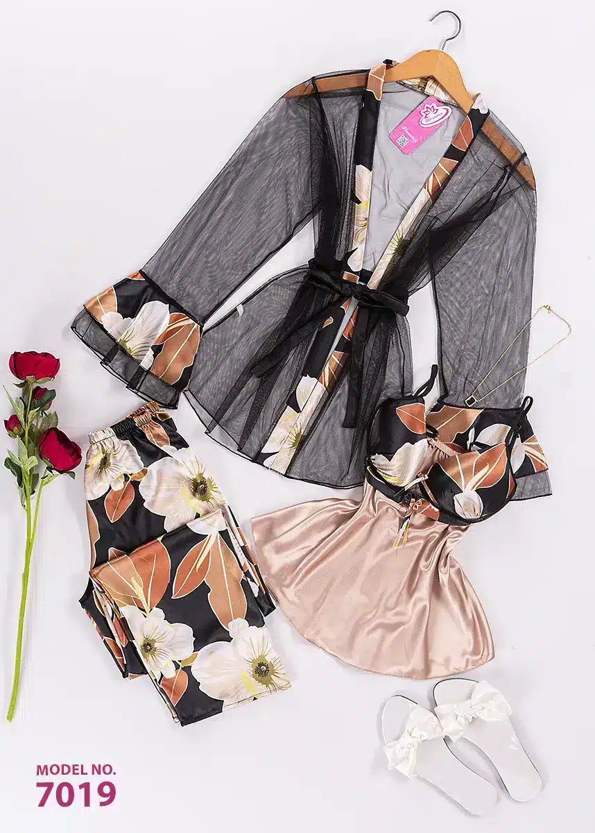 7019 2 موديل بيجامه بنطلون 3 قطع كود 7019 - الصورة 1